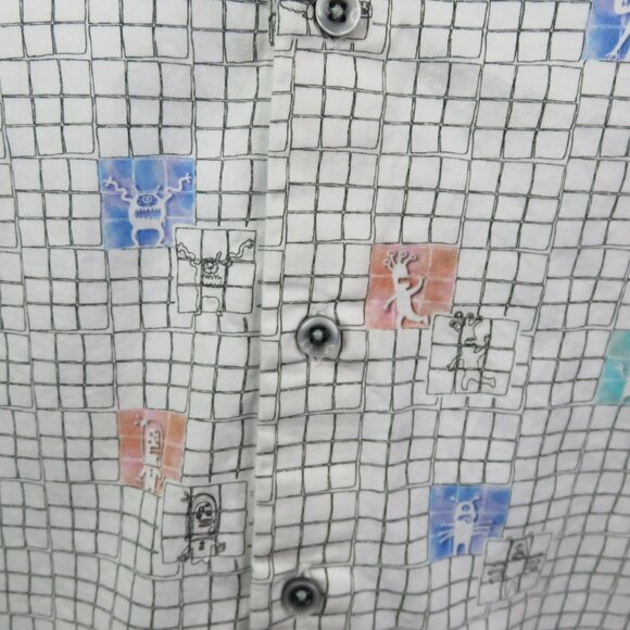 Robert Graham Shirt Alien Monsters Plaid Mens M Short Sleeve Cotton - Picture 4 of 12